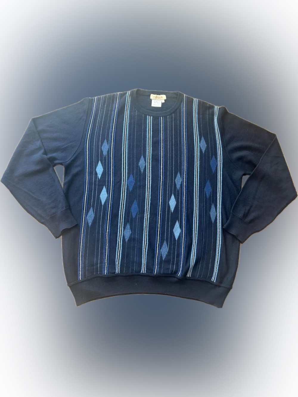 MONTECHIARO Pullover Sweater Men’s Size XL Italy Wool Blend Blue Geometric